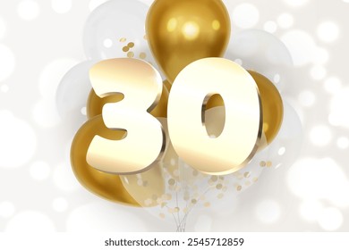 Anniversary number date celebration background with realistic golden and transparent balloons vector