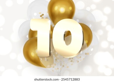 Plano de fundo de celebração de data de número de aniversário com balões dourados e transparentes realistas vetor