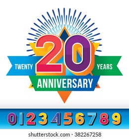 Anniversary number design. Vector illustration of 20 years anniversary celebration.