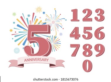 Anniversary number with firework. collection of number celebration