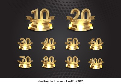 Anniversary number on golden podium and lighting effect