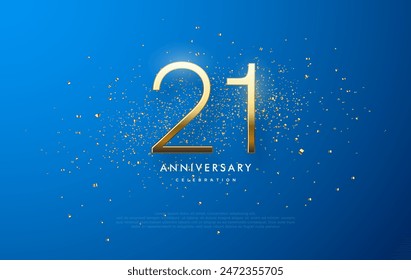 Diseño de Vector de número de aniversario, con elegantes números de oro. Con una combinación de fondo azul y lujoso brillo dorado. Diseño de Vector de diseño moderno de Premium.