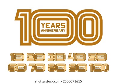 Colección de números de aniversario. Colección del logotipo del 10 al 100 aniversario. Plantilla de cartel para la celebración de la fiesta de aniversario