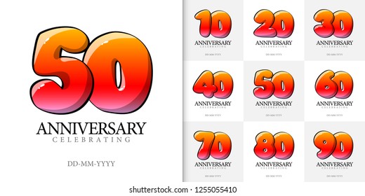 Anniversary Numbers Collection Cartoon Style. Poster Template For Celebrating Anniversary Event Party. Vector Illustration