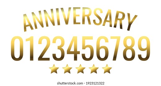 Anniversary. Numbers, numerous, years. Design template with golden stars on white background