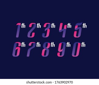 Anniversary Numbers Set 1 - 9 in Futuristic Color