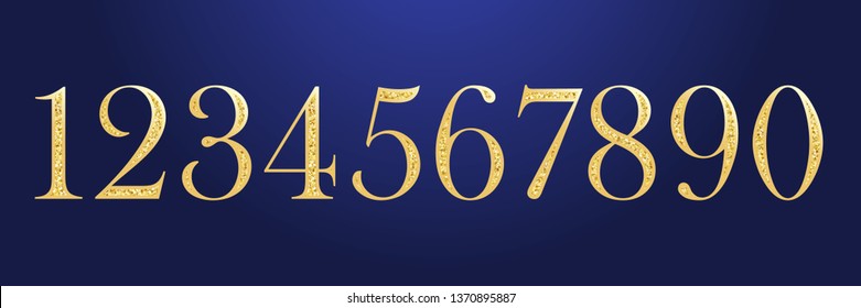 Anniversary numbers set from zero to nine. Isolated abstract golden graphic design template. Decorative glittering years old symbols. Vector illustration. Retro typography, age or discount concept.