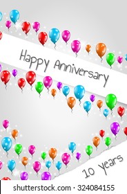 anniversary poster with balloons and wish for 10 years anniversary