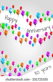 anniversary poster with balloons and wish for 80 years anniversary