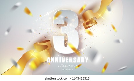 Anniversary premium emblem with golden confetti. Celebration 3th anniversary event party template - Shutterstock ID 1643413315