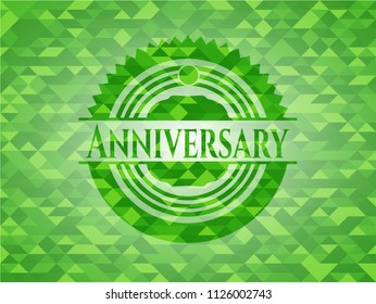 Anniversary realistic green emblem. Mosaic background