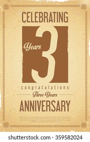 Anniversary retro background 3 years
