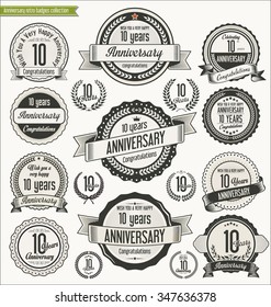 Anniversary retro badges collection 10 years