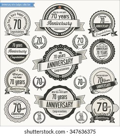 Anniversary retro badges collection 70 years