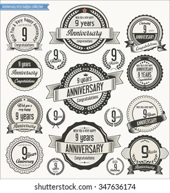 Anniversary retro badges collection 9 years