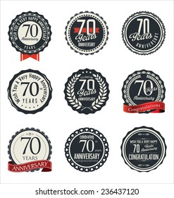 Anniversary retro badges and labels collection, 70 years