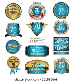 Anniversary retro badges and labels collection, 70 years