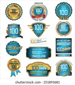 Anniversary retro badges and labels collection, 100 years