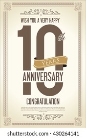 Anniversary retro vintage background 10 years
