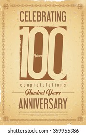 Anniversary retro vintage background 100 years