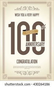 Anniversary retro vintage background 100 years