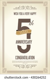 Anniversary retro vintage background 5 years