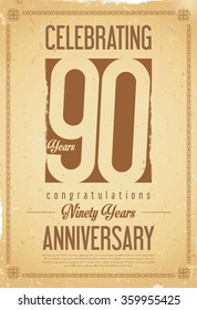 Anniversary retro vintage background 90 years