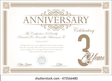 Anniversary retro vintage background vector 3 years