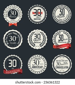 Anniversary retro vintage badge collection, 30 years