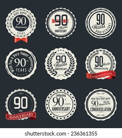 Anniversary retro vintage badge collection, 90 years