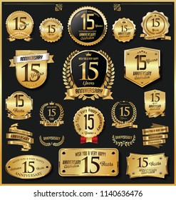 Anniversary retro vintage golden badges and labels vector 