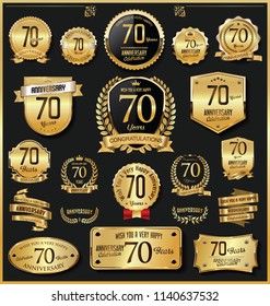 Anniversary retro vintage golden badges and labels vector 