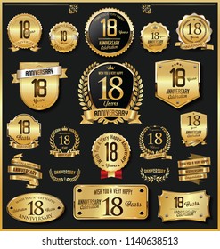 Anniversary retro vintage golden badges and labels vector 