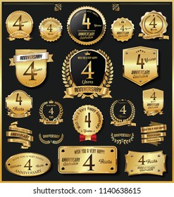 Anniversary retro vintage golden badges and labels vector 