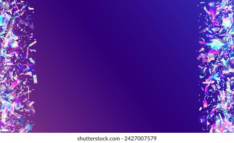 Anniversary Ribbon. 3d Effect. Isolated Poster. Surprise Banner. Laser Holographic Explosion. Purple Art Background. Birthday Glitter. Happy Element. Blue Anniversary Ribbon