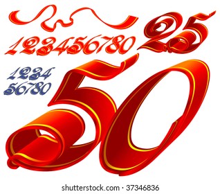 Anniversary ribbon figures. Vector.