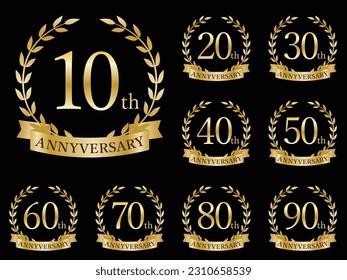 
Anniversary ribbon and laurel icon set