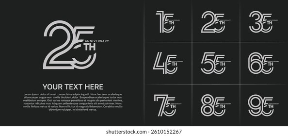 Anniversary set design with double line number. white color for celebration event