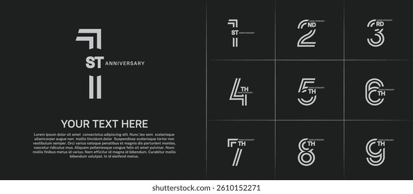 Anniversary set design with double line number. white color for celebration event