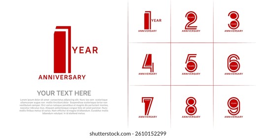 Anniversary set design with double line number. red color for celebration event