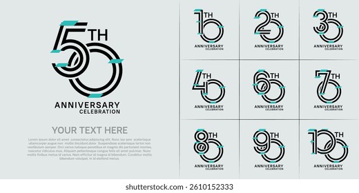 Anniversary set design with double line number. black color with blue confetti for celebration event