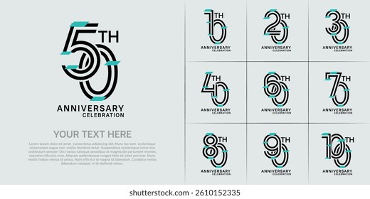 Anniversary set design with double line number. black color with blue confetti for celebration event
