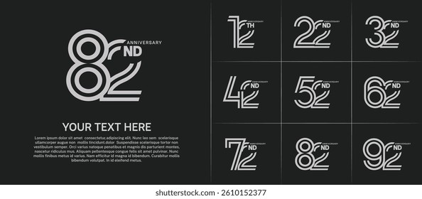 Anniversary set design with double line number. white color for celebration event