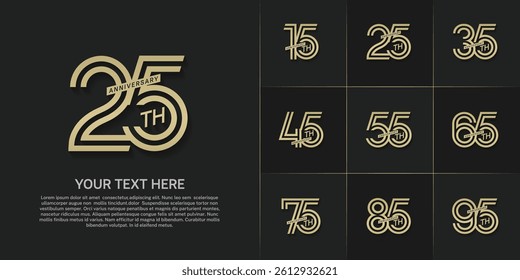 Anniversary set design with double line number. golden color for celebration event