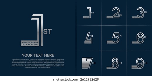Anniversary set design with double line number. silver color for celebration event