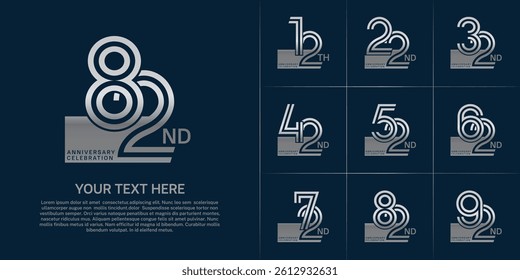 Anniversary set design with double line number. silver color for celebration event