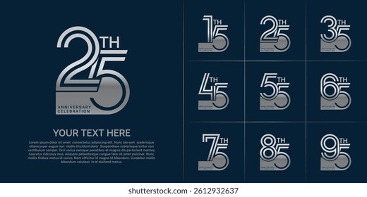 Anniversary set design with double line number. silver color for celebration event