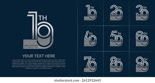 Anniversary set design with double line number. silver color for celebration event