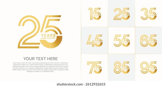 Anniversary set design with double line number. golden color for celebration event