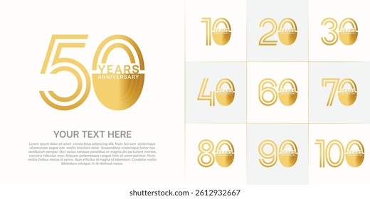 Anniversary set design with double line number. golden color for celebration event